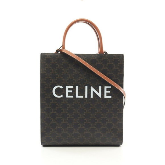 Celine Vertical Cabas Triomphe Tote Bag Leather Black Brown - Picture 1 of 6